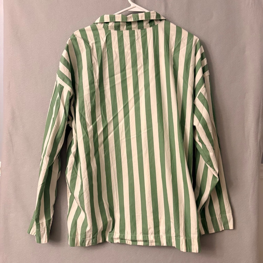 Hanna Andersson Pajama Set Green White Striped Cotton Button Down Top Shorts L - Picture 3 of 16